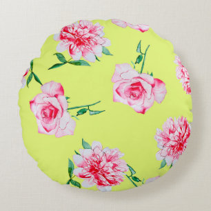 Rosen- und Pfingstrosen-Aquarell-Illustrationsmust Rundes Kissen