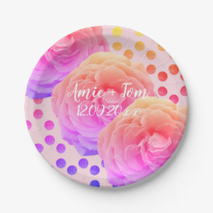 Rosen und Punkte, Save the Date, Papierplatte Pappteller