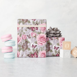 Rosen und Schmetterlinge Aquarell Geschenkpapier