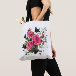 Rosen und Schmetterlinge, farbenfrohes Design, Tasche