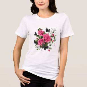 Rosen und Schmetterlinge, farbenfrohes Design, Tri-Blend Shirt