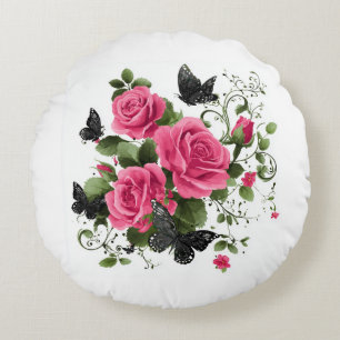 Rosen und Schmetterlinge, Farbige Gestaltung, Rundes Kissen