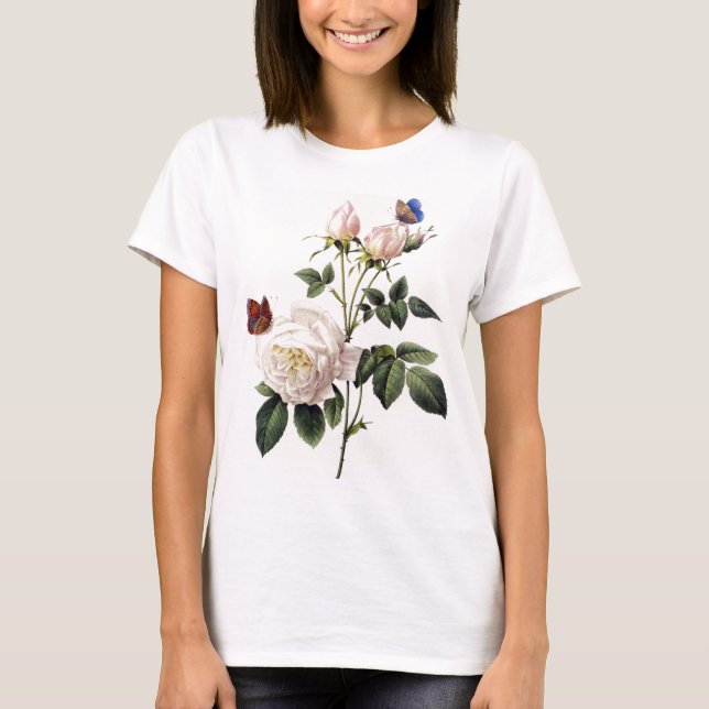 Rosen und Schmetterlinge, Pierre Joseph Redouté T-Shirt (Vorderseite)