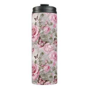 Rosen und Schmetterlinge Wasserfarbe Thermosbecher