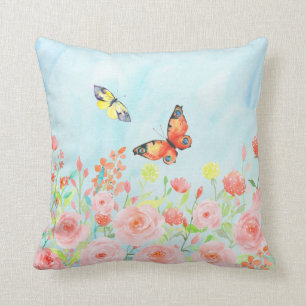 Rosen und Schmetterlinge Watercolorkissenkissen Kissen