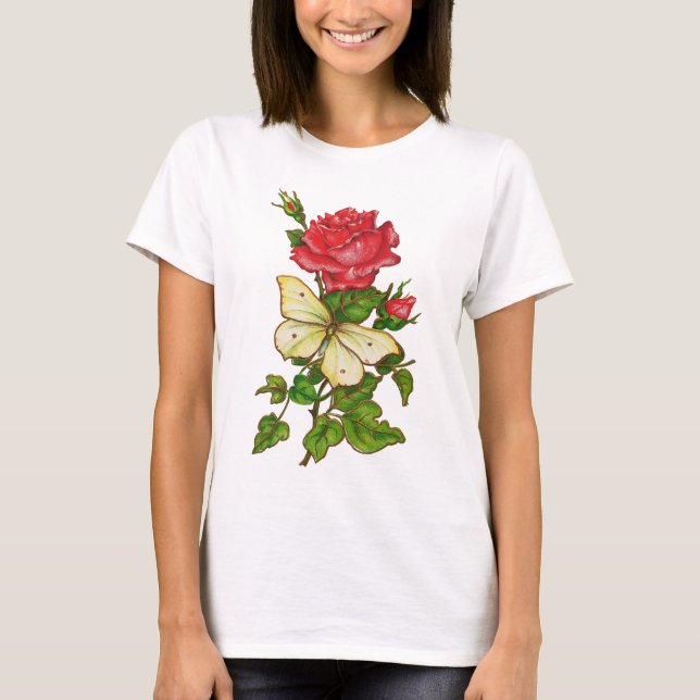 Rosen-und Schmetterlings-Shirt T-Shirt (Vorderseite)