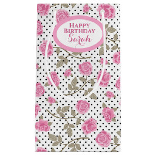 Rosen und schwarze Polka Punkte Mit Monogramm Kleine Geschenktüte