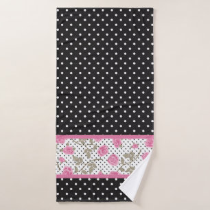 Rosen und schwarze und weiße Polka-Punkte Badhandtuch Set