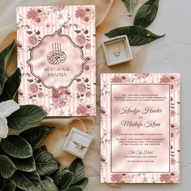 Rosen und Streifen Blumenmuskelhochzeit Einladung (Von Creator hochgeladen)