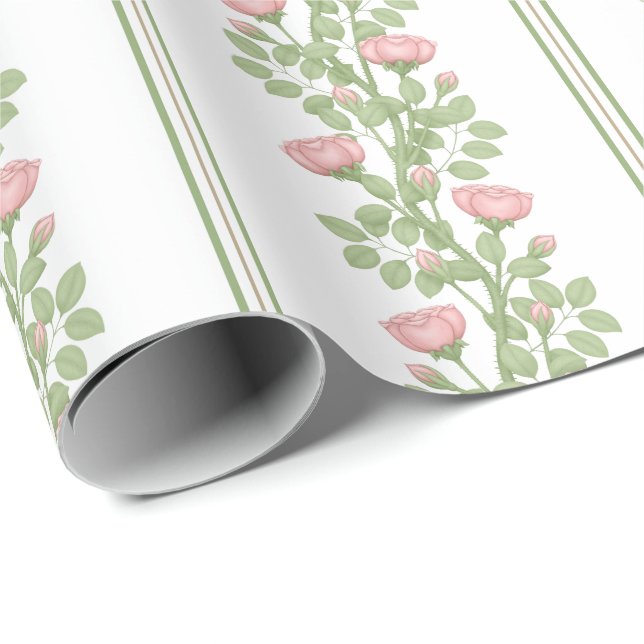 Rosen und Streifen in Weiß Geschenkpapier (Rolleneckpunkt)