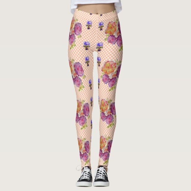 Rosen und Violetten Shabby Aquarell Leggings (Vorderseite)