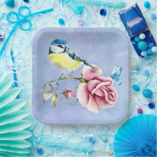 Rosen und Vogelpapierplatte Pappteller