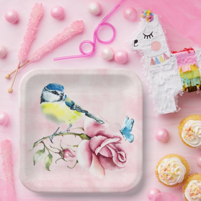 Rosen und Vogelpapierplatte Pappteller (Party)