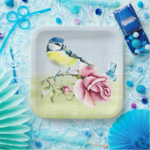 Rosen und Vogelpapierplatte Pappteller