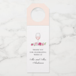 Rosen und Wein in Rosa. Blumenhochzeit vielen Dank Flaschenanhänger