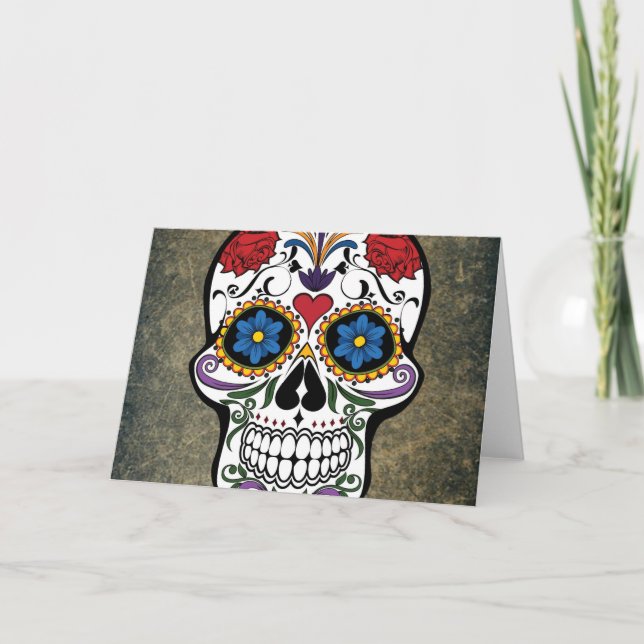 Rosen-Zuckerschädel Dia De Los Muertos Karte (Vorderseite)