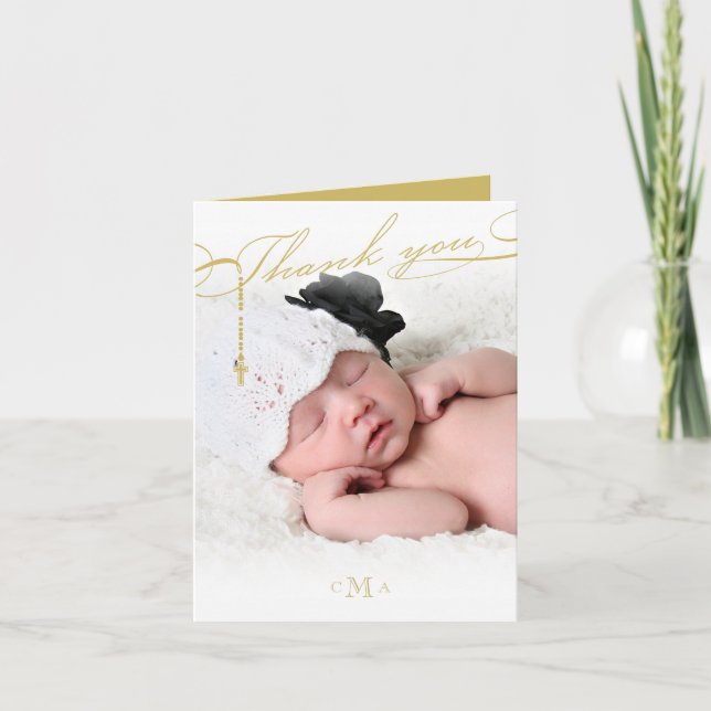 Rosenbeet-Quermonogramm Scripted Foto religiös Dankeskarte (Vorderseite)