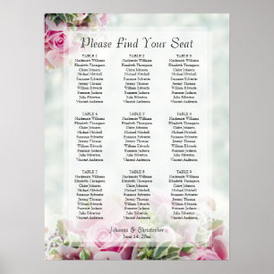 Rosenblätter und Peonies 9 Tabelle Hochzeitsdiagra Poster