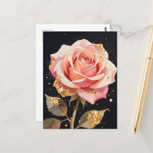 Rosenblumen Gold Glitter Ölgemälde Postkarte