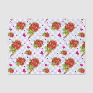 Rosenblumenmuster auf lila blauen Karos Seidenpapier