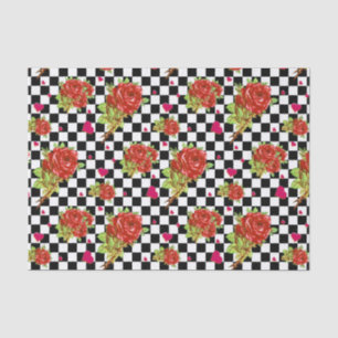 Rosenblumenmuster auf Schwarzweiss-Karos Seidenpapier