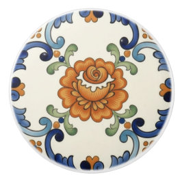 Rosenblüten Mittelmeer Blau Orange Creme Keramikknauf