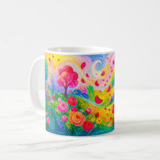 Rosenblüten treiben durch einen windigen Garten Kaffeetasse
