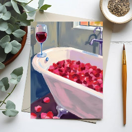 Rosenblütenbad | Romantische Rotwein-Malerei Postkarte