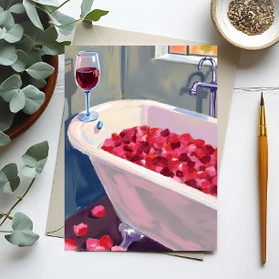 Rosenblütenbad   Romantische Rotwein-Malerei Postkarte