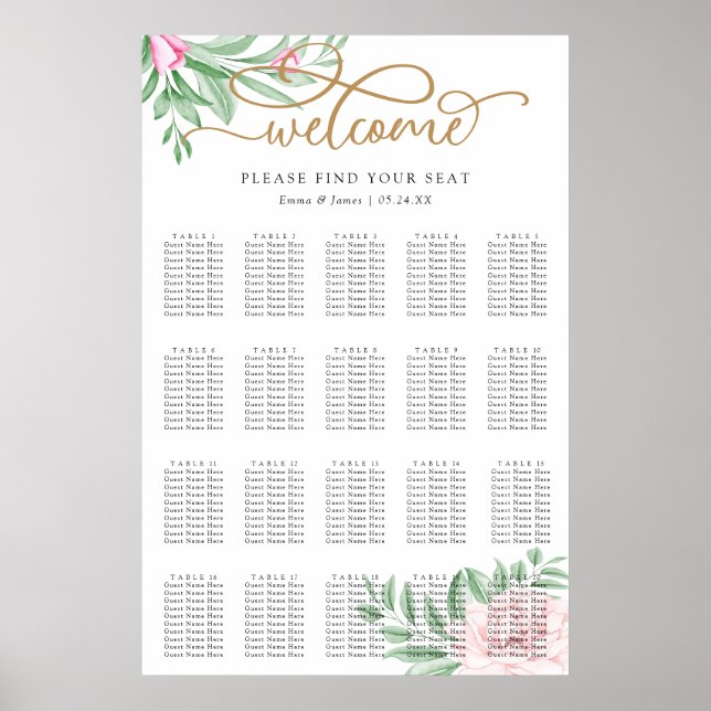 Rosenblütenblättriger Eukalyptus-Hochzeitstabelle Poster (Vorne)