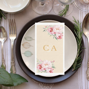 Rosenblütenblüten, beige Monogramm Hochzeit Serviette