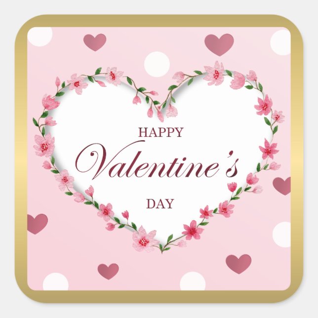Rosenblütenherzen Valentinstag Geschenke Quadratischer Aufkleber (Vorderseite)