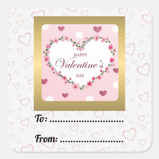 Rosenblütenherzen Valentinstag Geschenke Quadratischer Aufkleber (Vorderseite)