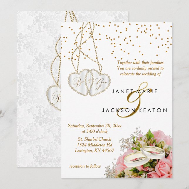 Rosenblütenhochzeit Einladung (Vorne/Hinten)