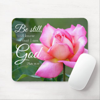 Rosenblütensträucher werden immer noch Psalm 46:10 Mousepad