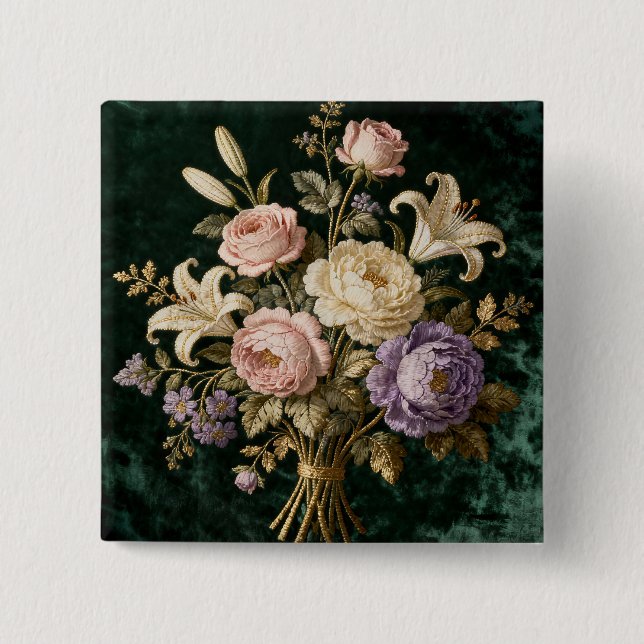 Rosenbouquet im antiken Stil Teppich Button (Vorderseite)
