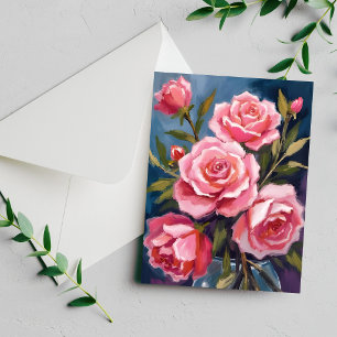 Rosenbouquet-Malerei-Karte in rosafarbenem Rosa