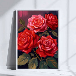 Rosenbouquet | Rote Blumen Aquarellmalerei Poster
