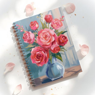 Rosenbouquet   Rote Blumenvase Aquarell Floral Notizblock