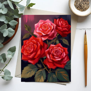 Rosenbouquet   Rote Florale Aquarellmalerei Postkarte