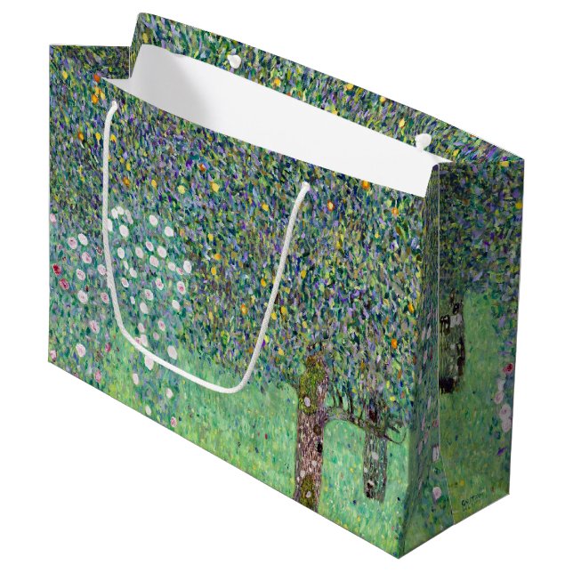 Rosenbüsche unter den Bäumen, Gustav Klimt Große Geschenktüte (Vorderseite Schrägansicht)