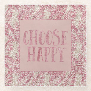 Rosencreme Glitzer Glitz Tropical Blätter Glasuntersetzer