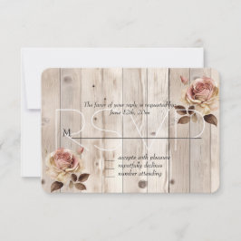 Rosencreme Weißholz Hochzeit RSVP Karte