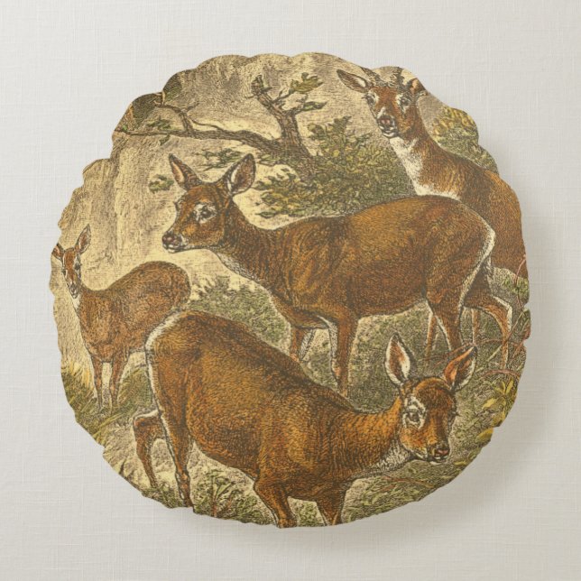 Rosenfamilie - Hirsche im Wald Rundes Kissen (Vorderseite)