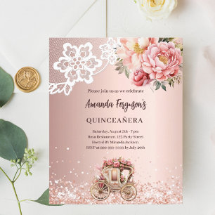 Rosenflorales Spitzen-Kutsche Quinceanera-Einladun