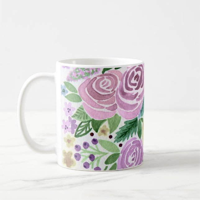 Rosengarnrosa Blume Grün Blätter Weiß Kaffeetasse (Links)