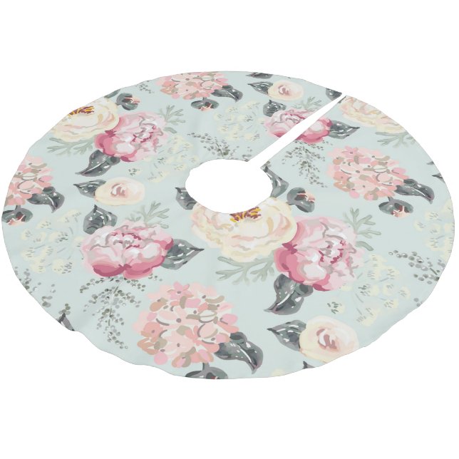 Rosengarten-Blume Polyester Weihnachtsbaumdecke (Schrägansicht)