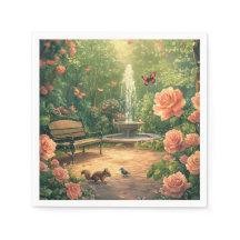 Rosengarten mit Springbrunnen mit Schmetterling