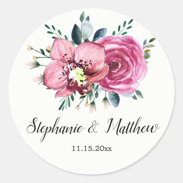 Rosengarten Orchideen Hochzeit Runder Aufkleber (Vorderseite)