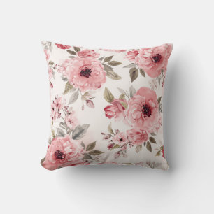 Rosengarten Pink Aquarell Blumenrosa Botanisch Kissen